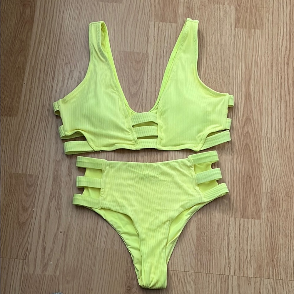 Neon Yellow Strappy Bikini Set